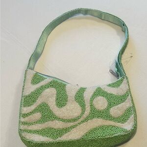 Viral Bag, Handmade in India, Green and White Beaded Shoulder Bag